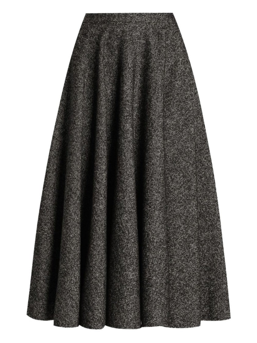 Dolce & Gabbana Flared Polka Dot Midi Skirt In Textured Wool Blend