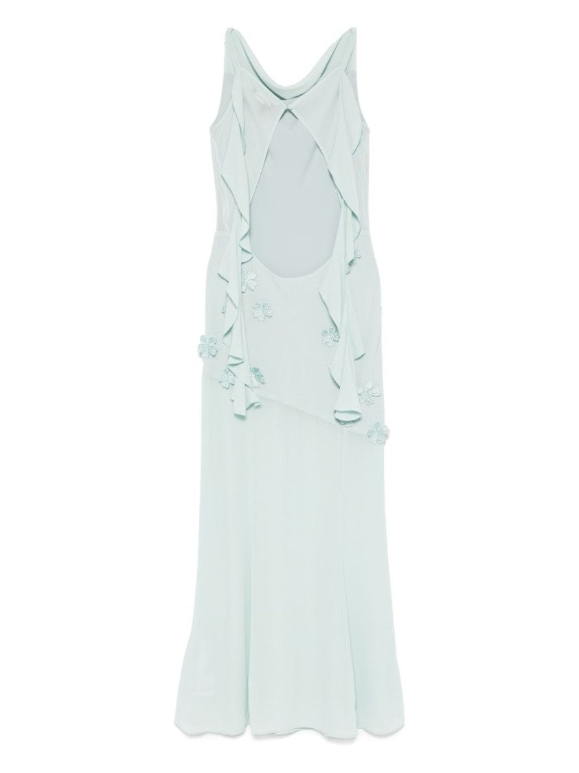 Rotate Turquoise Blue-Green Dress With Floral Appliqué And Draped Detailing