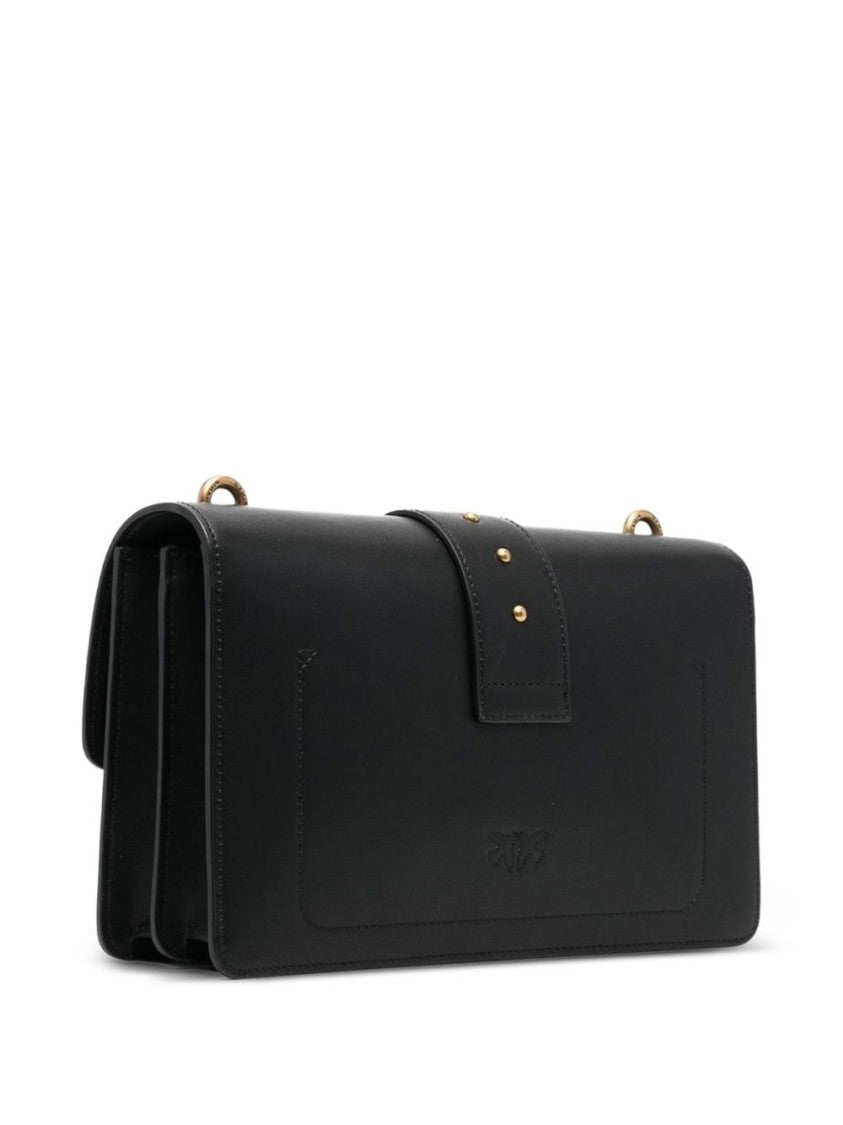 Pinko Black Leather Shoulder Bag With Studded And Chain Straps