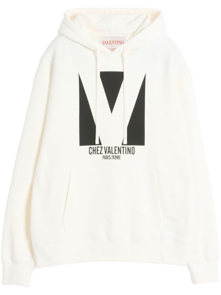 Valentino Slouchy Cotton Jersey Hooded Sweatshirt With Logo Print