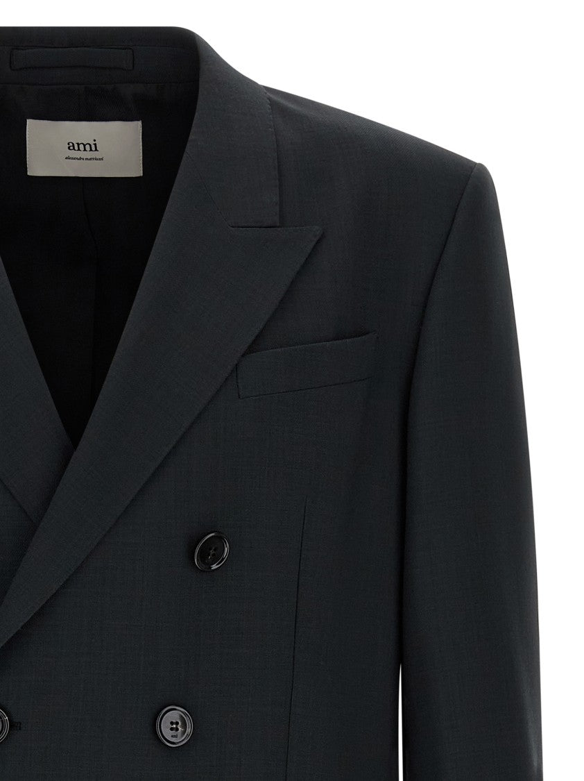 Ami Double-Breasted Virgin Wool Blazer With Structured Silhouette