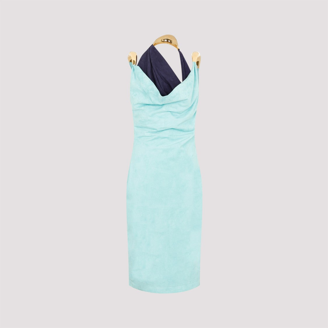 Bottega Veneta Blue Fluid Suede Midi Dress With Metal Detail