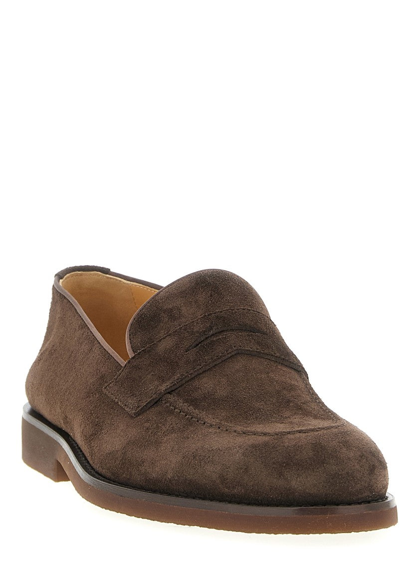 Brunello Cucinelli Classic Suede Penny Loafers With Natural Latex Sole