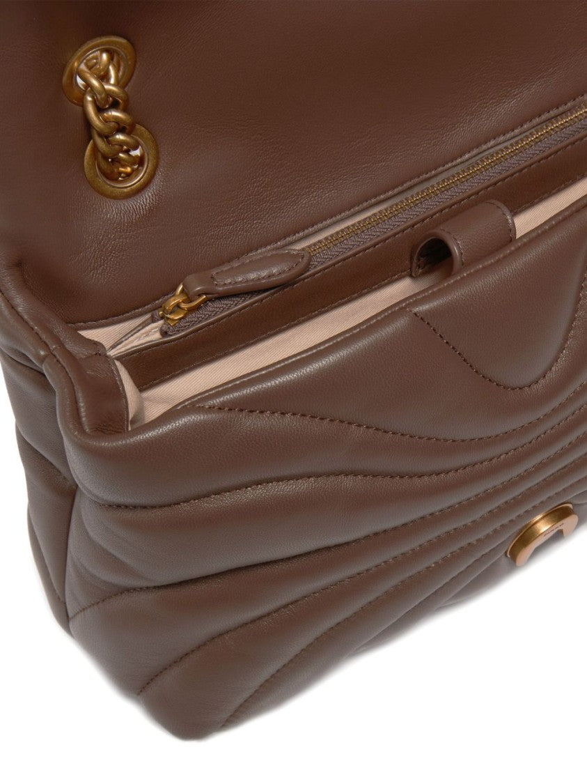 Pinko Wave-Patterned Brown Calfskin Shoulder Bag