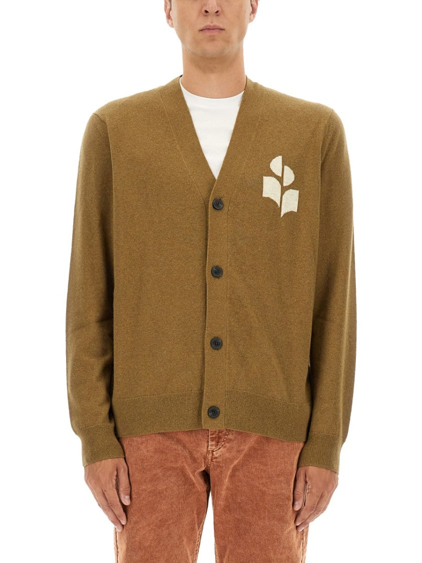Isabel Marant V-Neck Brown Cardigan With Logo Embroidery