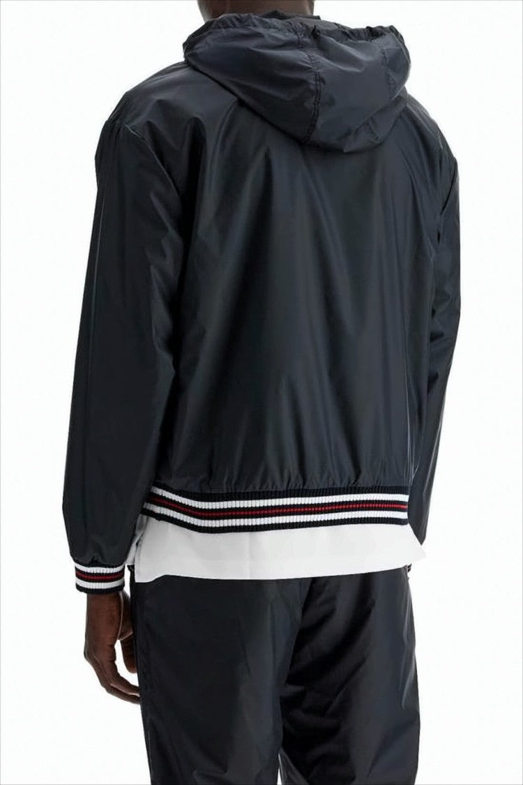 Thom Browne Lightweight Nylon Jacket With Hood And Striped Detailing
