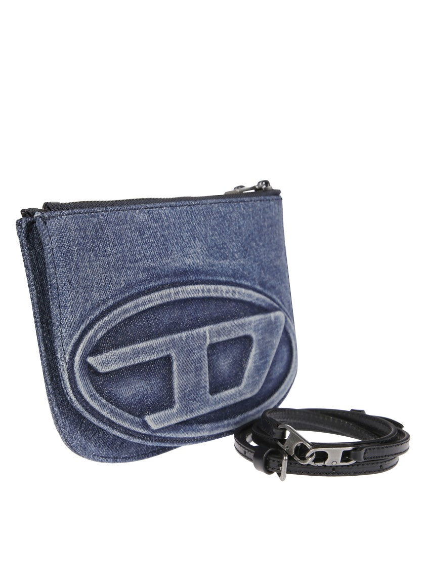 Diesel Denim Textured Shoulder Bag With Embossed Logo