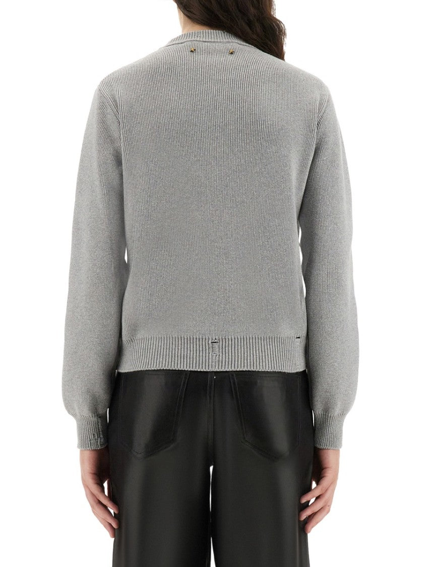 Golden Goose Ribbed Cotton Jersey Sweater With Logo Patch