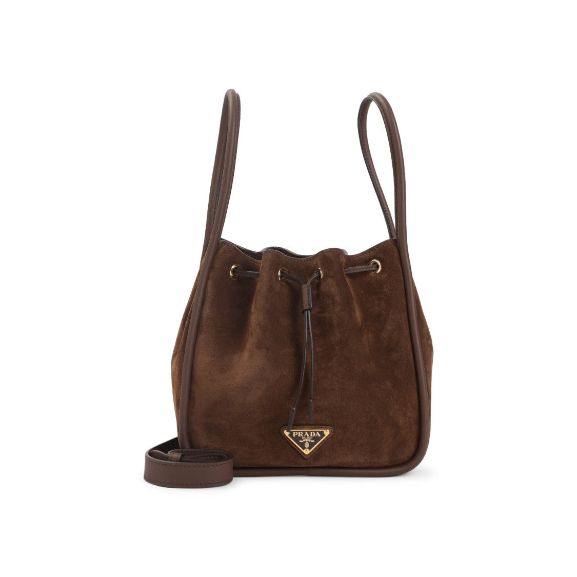 Prada Suede Calf Leather Bucket Bag With Drawstring Closure