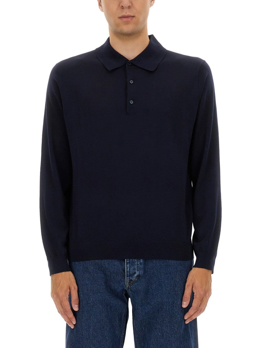 Sunflower Classic Black Wool Polo With Collared Neckline