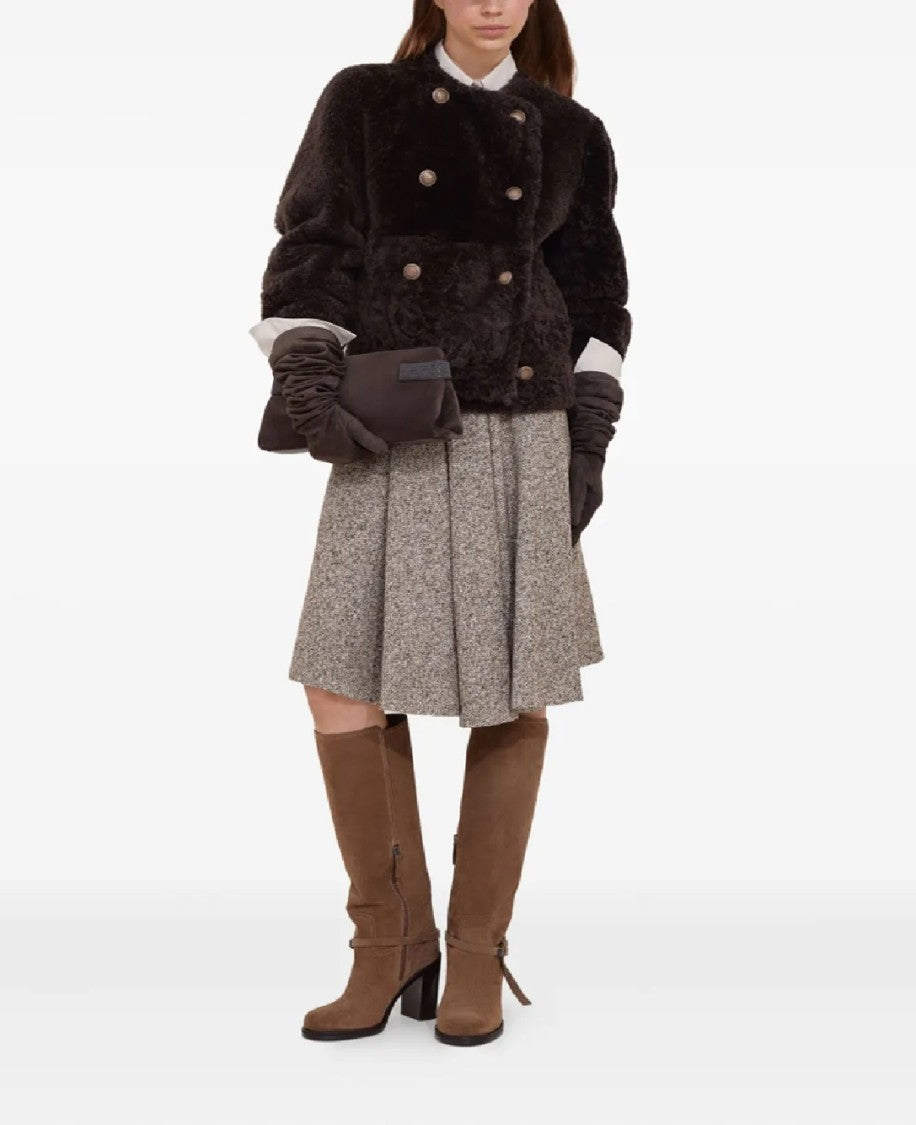 Brunello Cucinelli Knee-Length Herringbone Skirt With Tailored Belt
