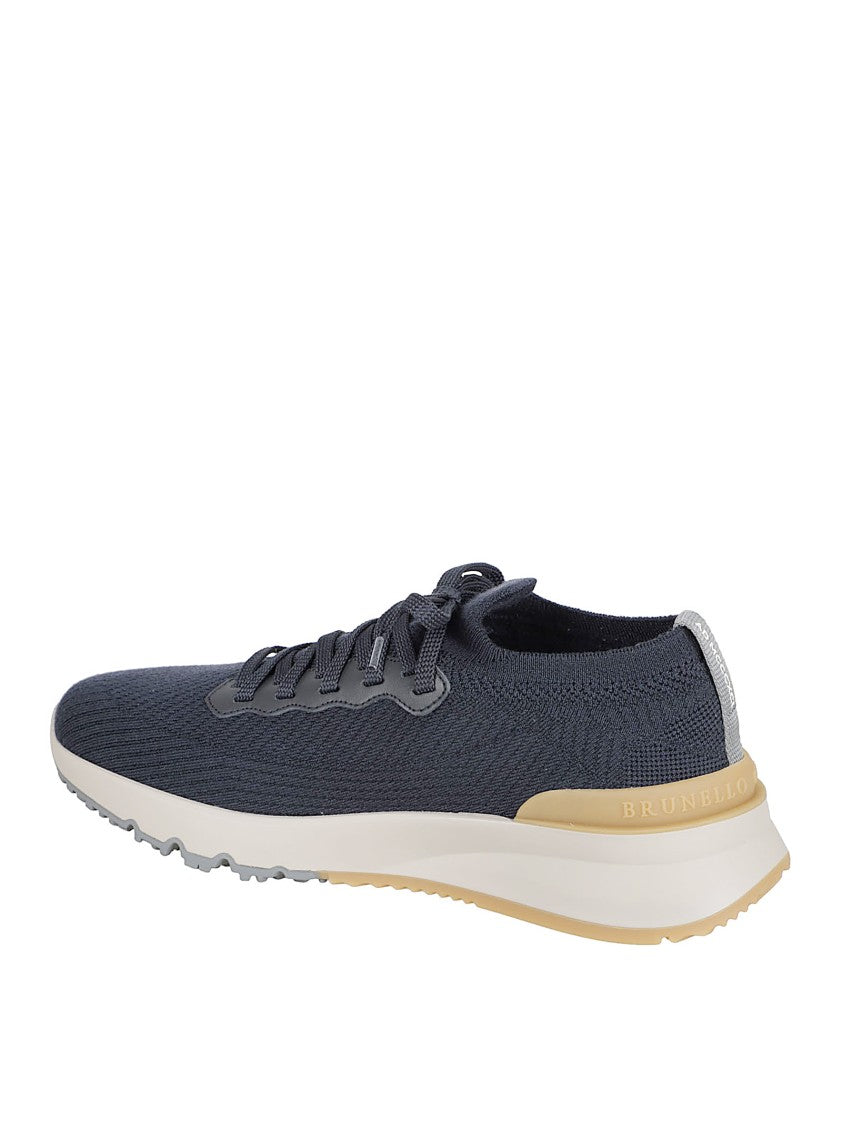 Brunello Cucinelli Taupe Wool Knit Runners With Semi-Gloss Calfskin Accents