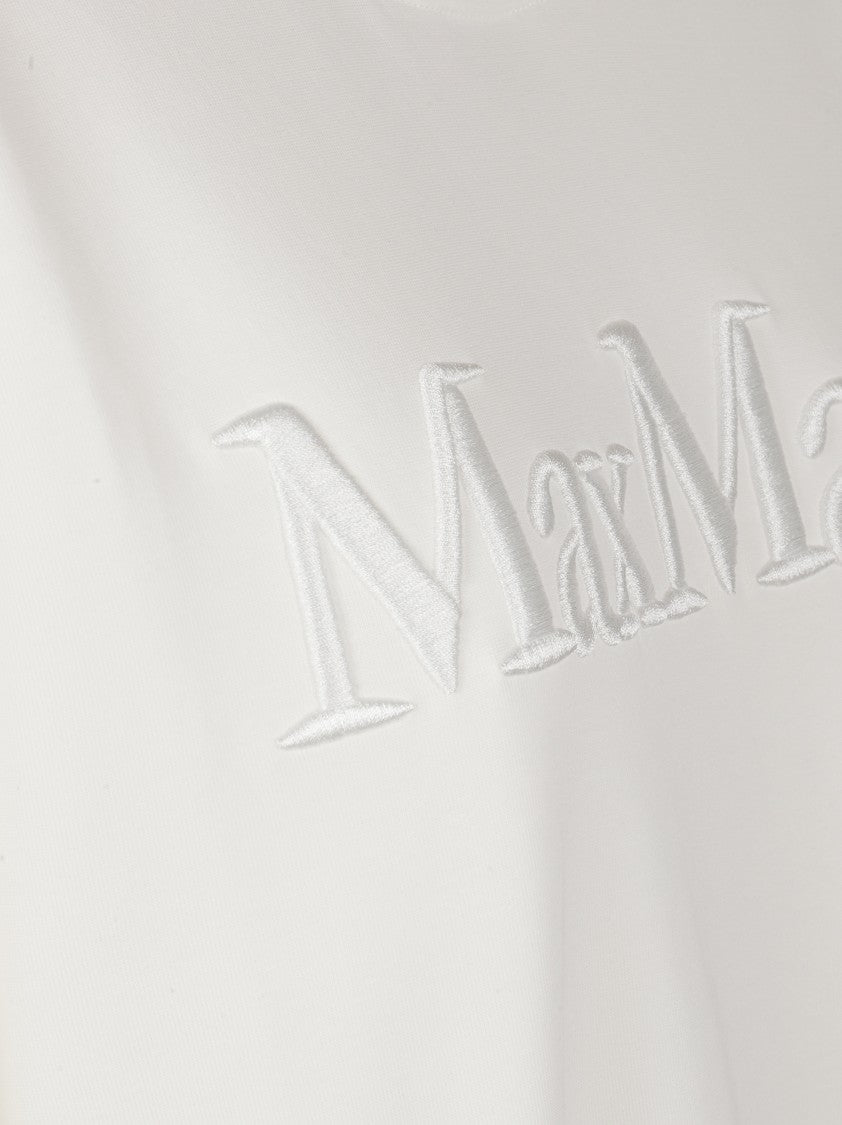Max Mara Hooded White Sweater With Embossed Logo Detail