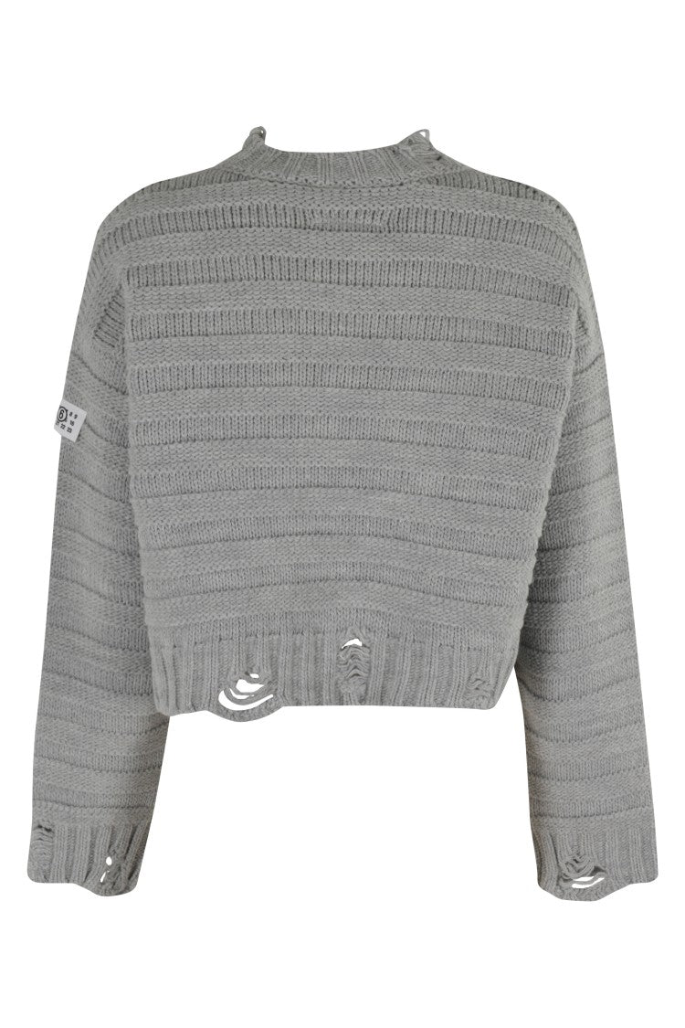 Mm6 By Maison Margiela Cropped Grey Crewneck Sweater