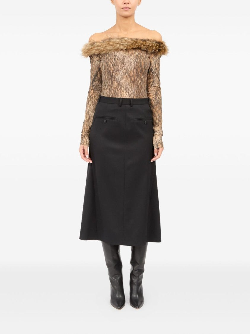 Mm6 By Maison Margiela Flared Black Midi Skirt With Structured Design