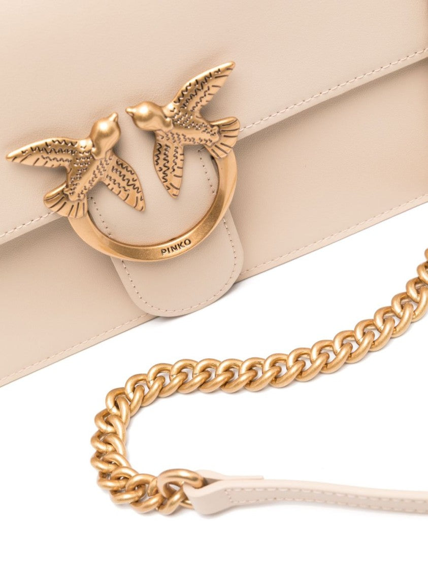Pinko Structured Beige Leather Shoulder Bag