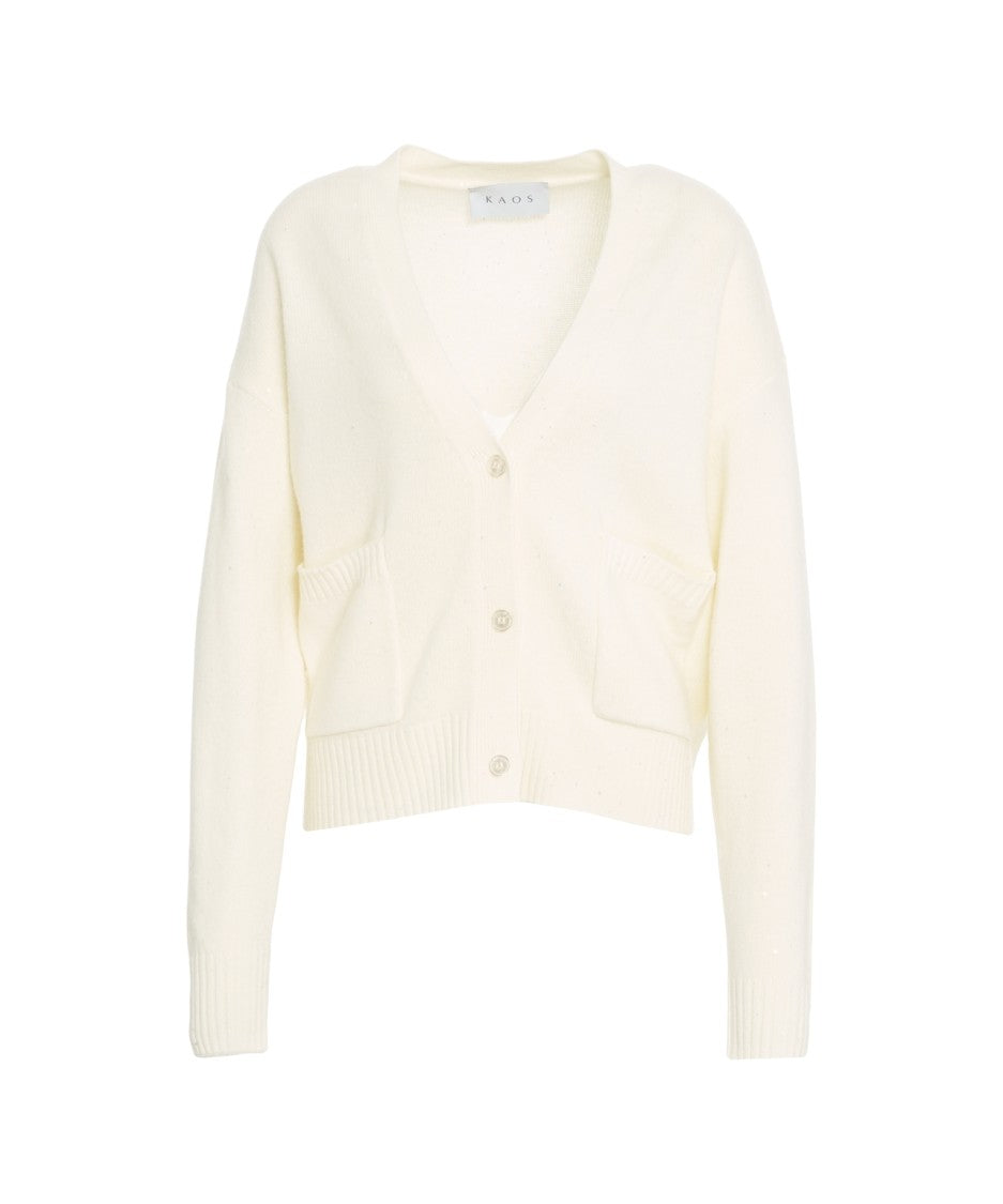 Kaos Textured Knit Cardigan With V-Neckline And Button-Down Design
