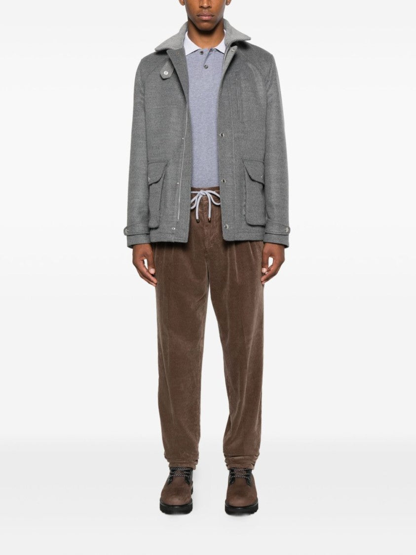 Brunello Cucinelli Structured Grey Jacket With High Collar And Tailored Finish