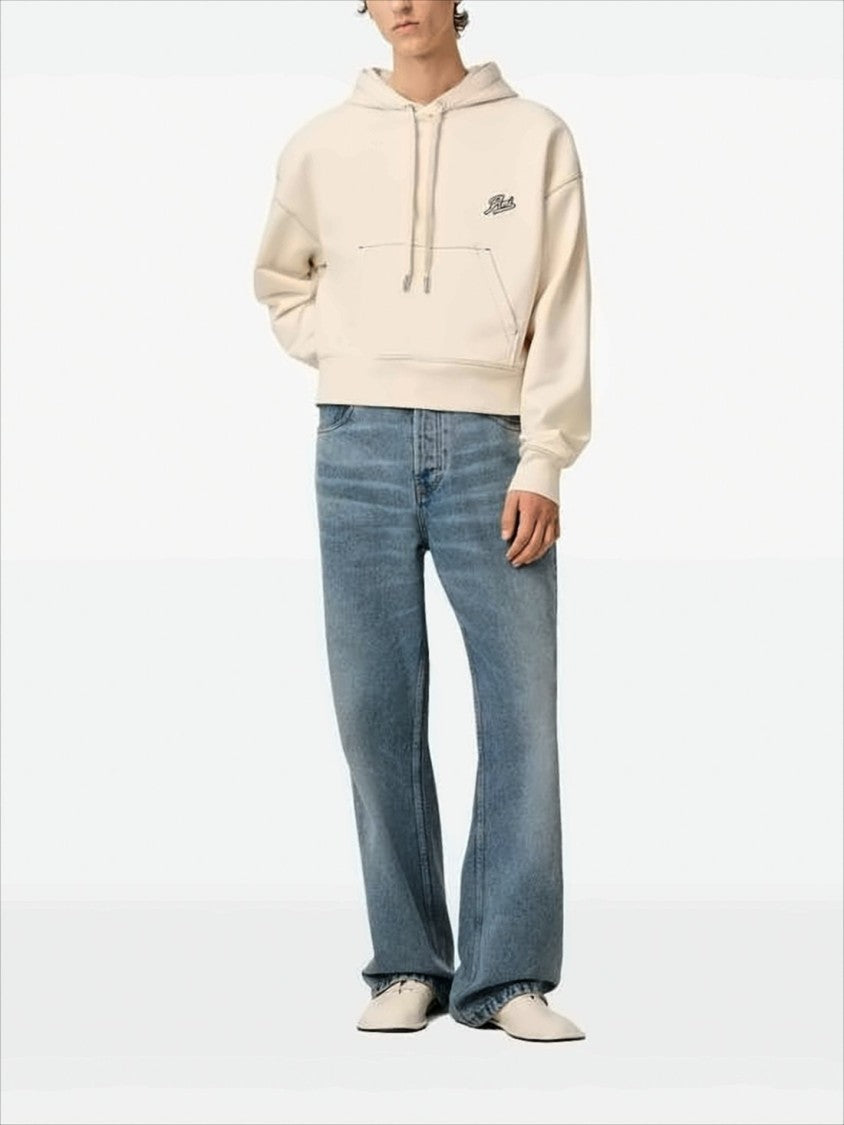 Ami Cropped Hoodie With Drawstring And Embroidered Logo Detail