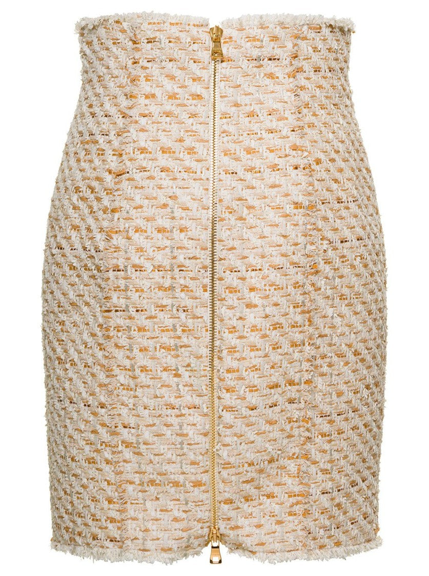 Balmain Hw 6 Btn Tweed Short Skirt