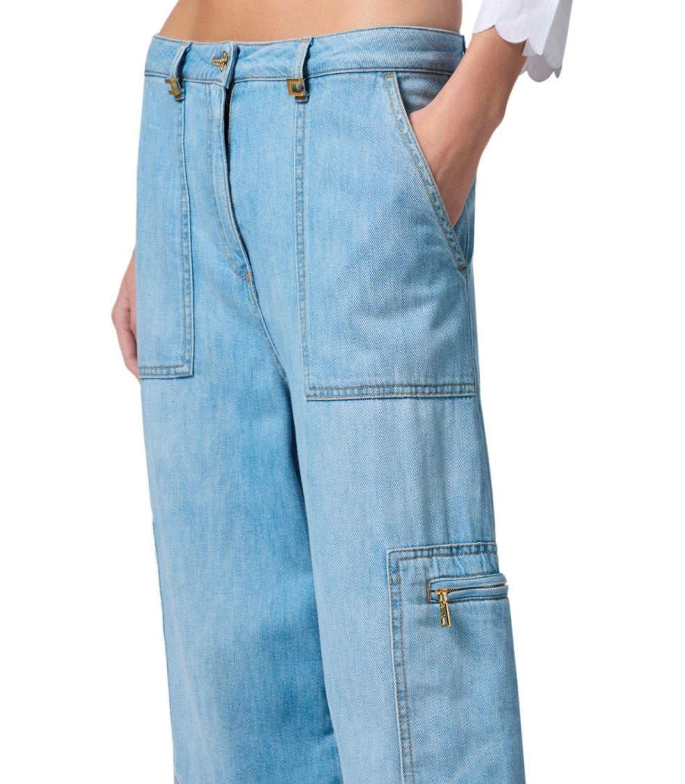 Elisabetta Franchi Light Blue Cargo Jeans