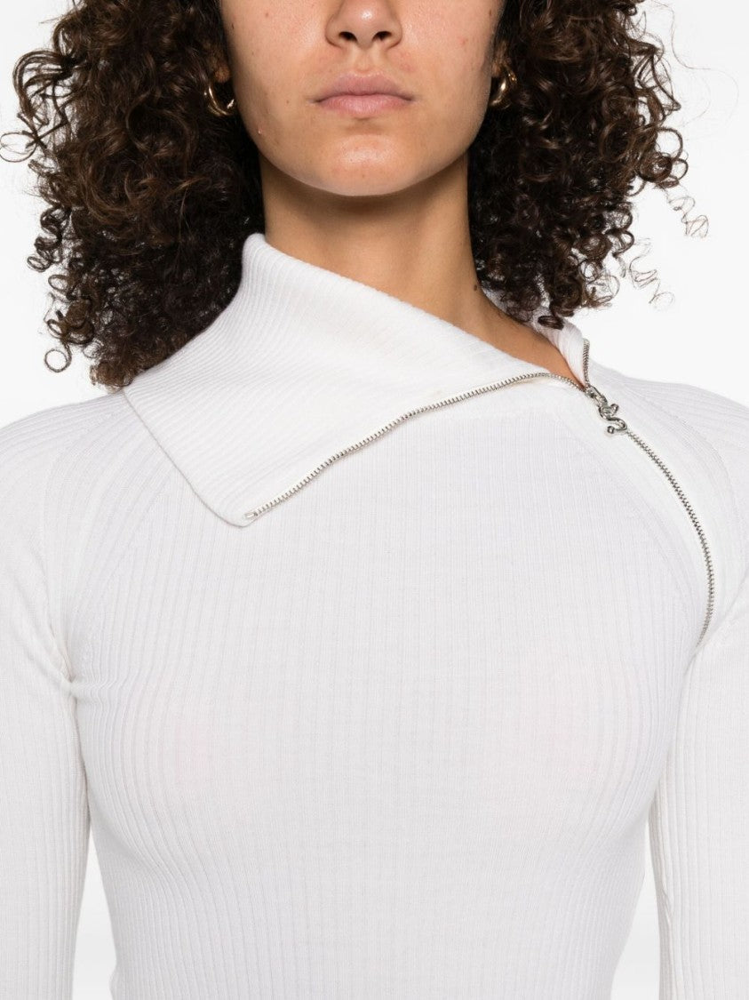 Sportmax Ribbed High-Neck Sweater With Asymmetric Zip Fastening
