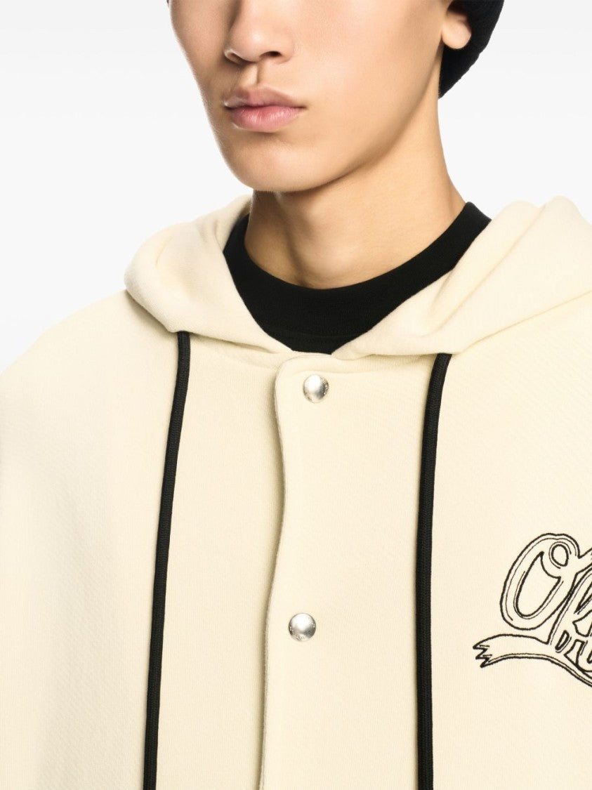 Off-White Cream White Cotton Hoodie With Logo Print