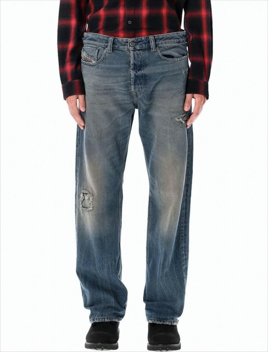 Diesel Relaxed Fit Distressed Denim Pants With Vintage Wash