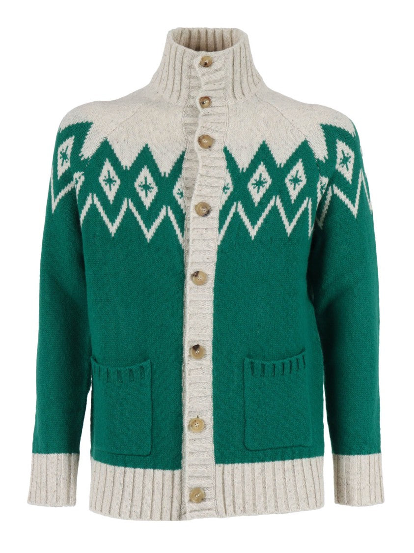 Ballantyne T-Neck Wool Cardigan With Button-Up Front