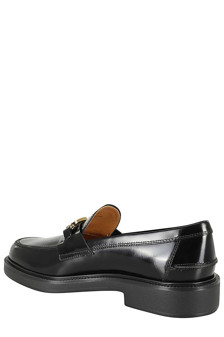 Tod's Shiny Leather Moccasin With Gold Metallic Logo