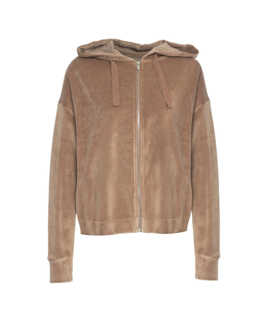 Majestic Filatures Oversized Velvet Hoodie With Zip Closure