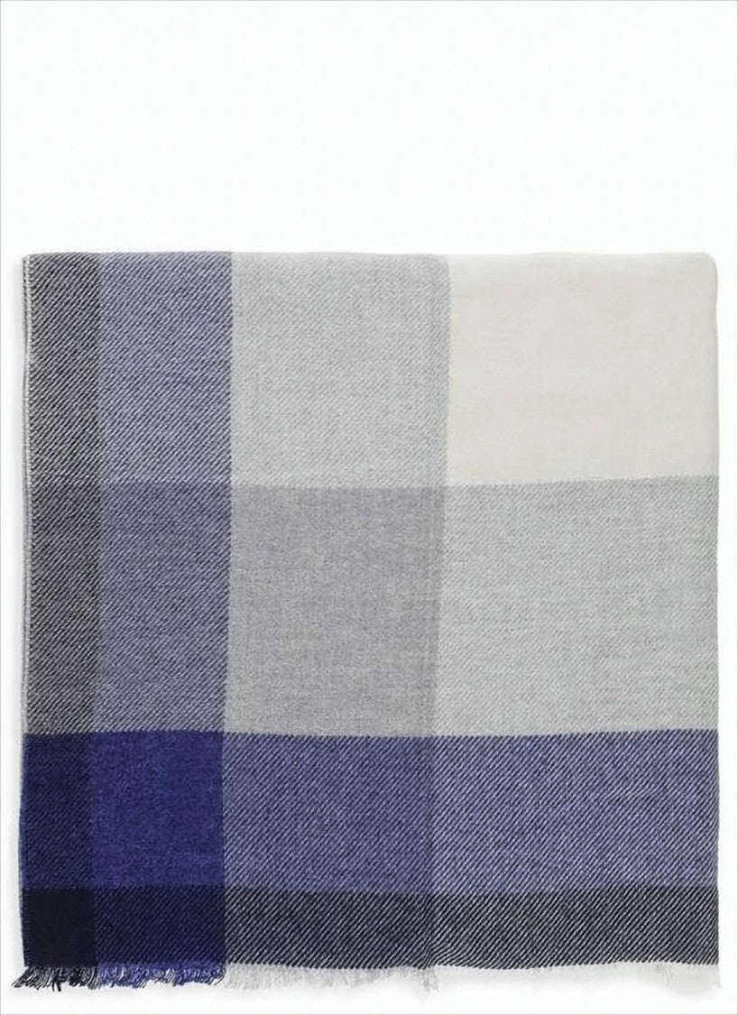 Brunello Cucinelli Checkered Wool-Cashmere Scarf With Fringed Edges