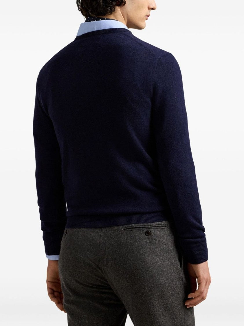 Polo Ralph Lauren Merino Wool Crew Neck Sweater With Embroidered Logo And Ribbed Detailing