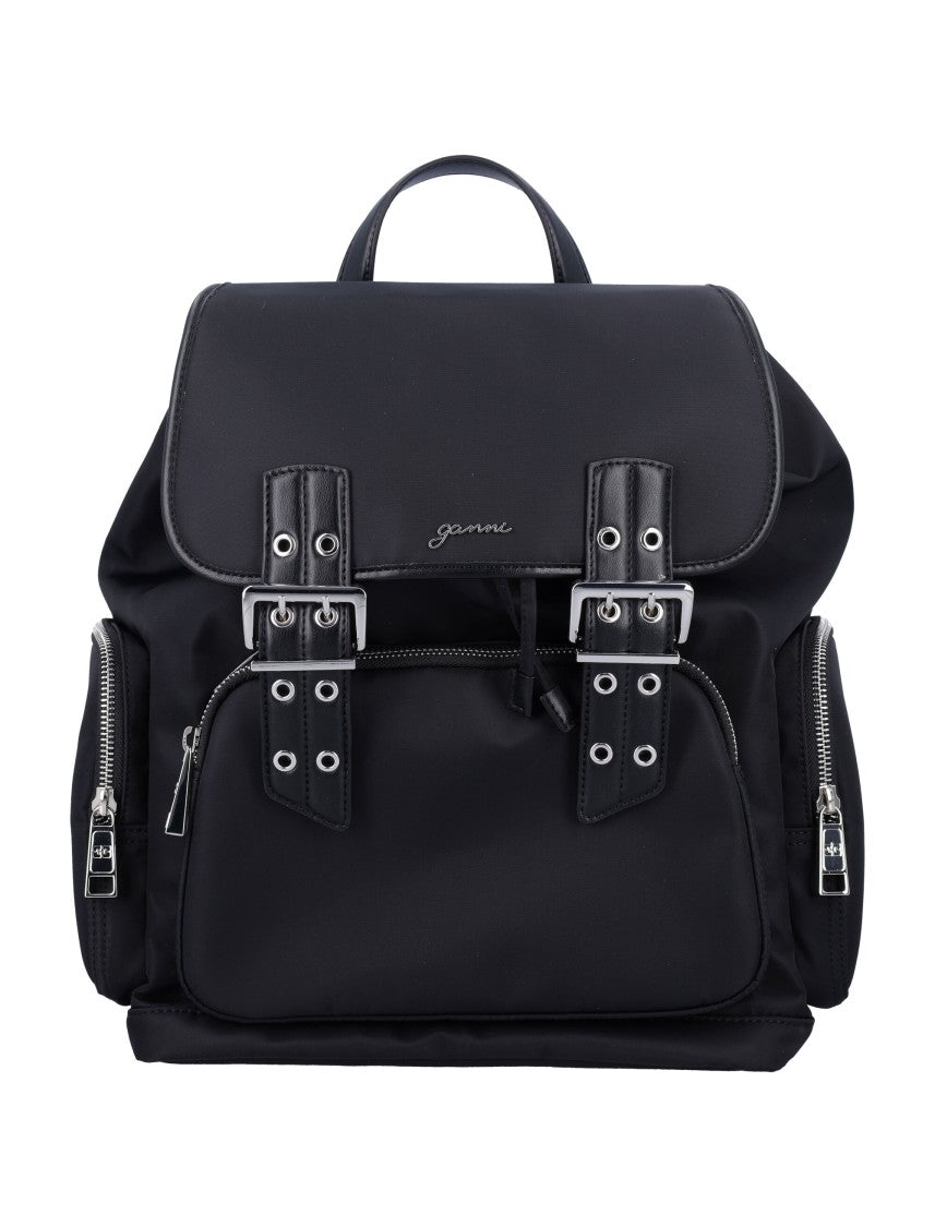 Ganni Flap-Top Black Backpack