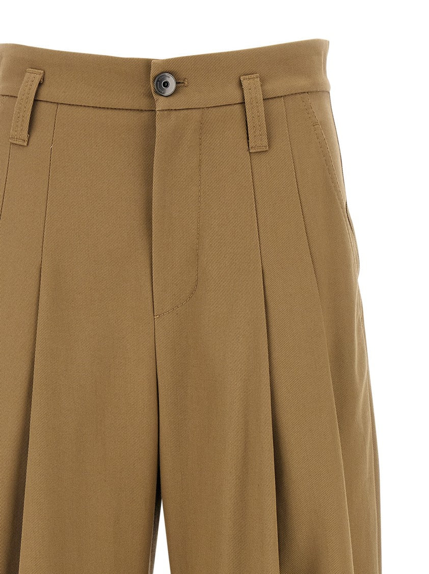 Brunello Cucinelli Wide-Leg Cotton Gabardine Pleat Pants