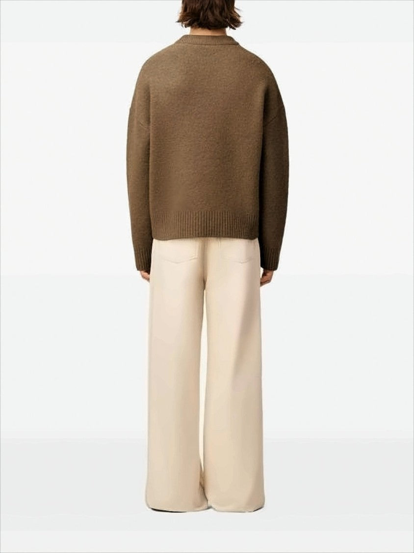 Ami Relaxed Fit Brown Alpaca Wool Sweater