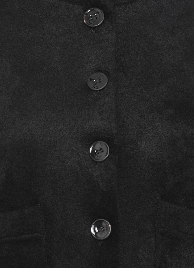 D. Exterior Black Viscose-Wool Blend Cardigan