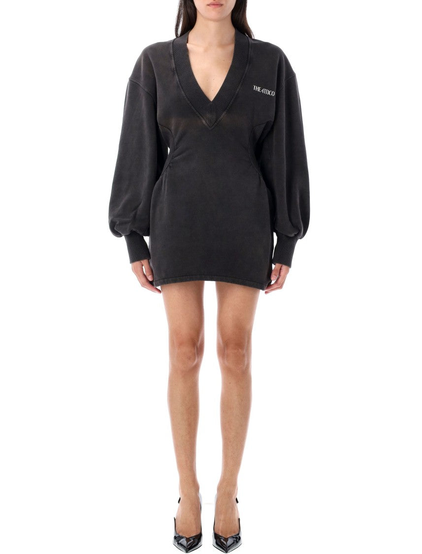 The Attico Fleece Mini Dress V Neck