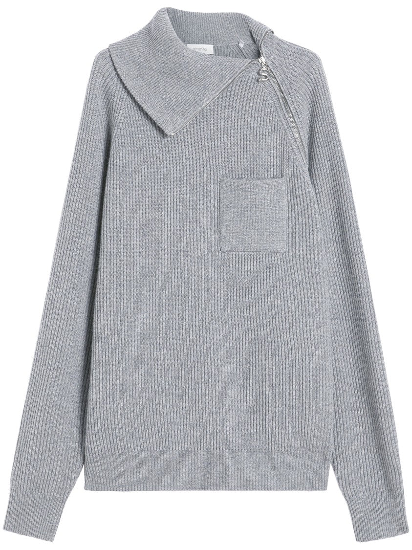 Max Mara Ribbed Knit Sweater With Zip Collar
