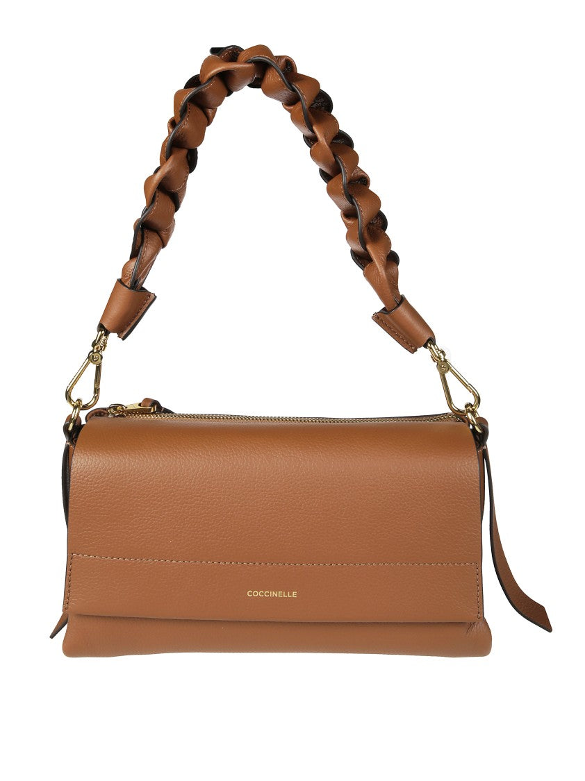 Coccinelle Braided Handle Brown Leather Handbag