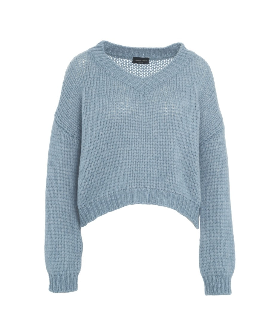 Roberto Collina Cropped Oversized Alpaca Blend Sweater With V-Neck Design