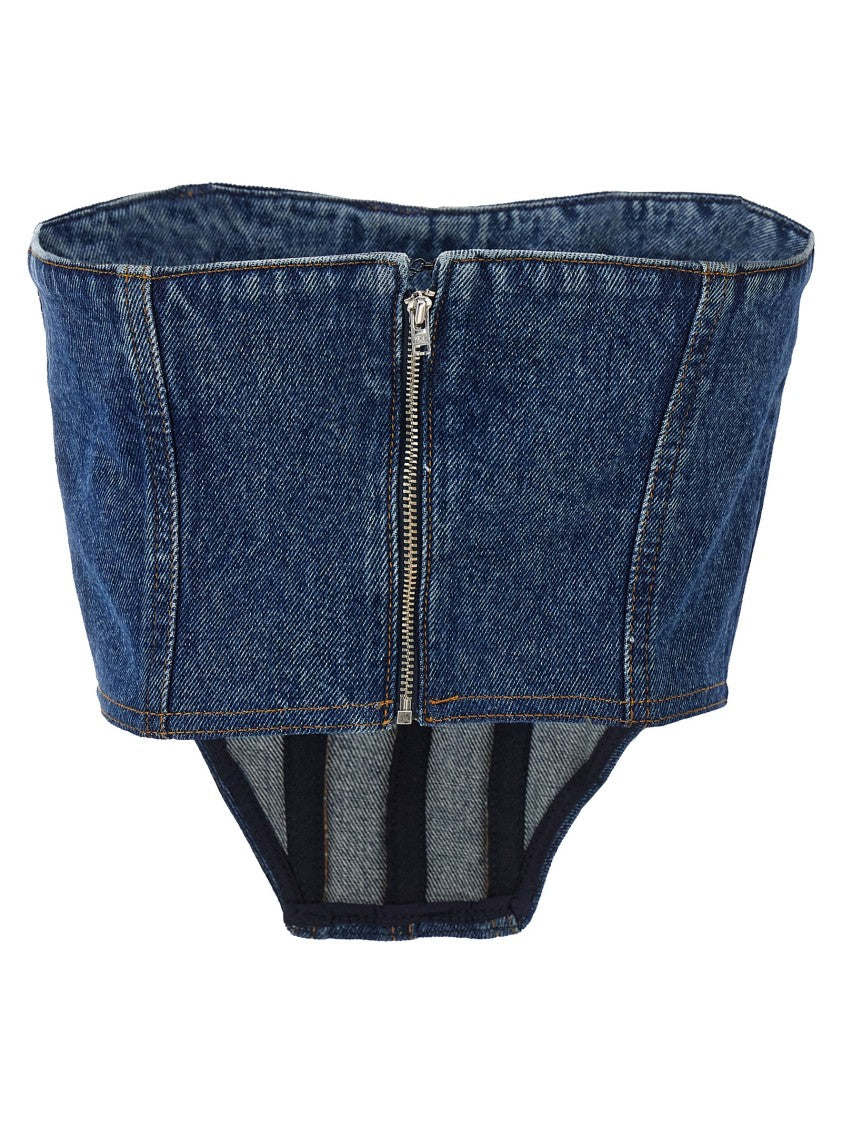 David Koma Off-The-Shoulder Denim Bustier Top With Asymmetrical Hem