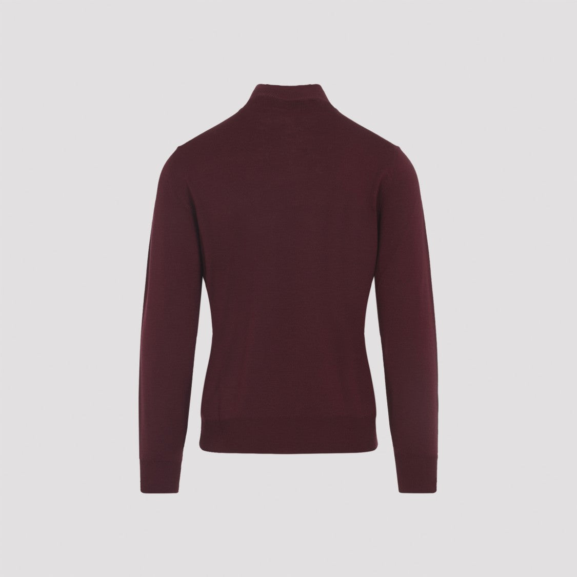 Canali Burgundy Red Virgin Wool Half Zip High Neck Sweater