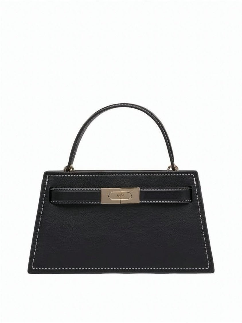 Tory Burch Structured Calf Leather Tote Bag With Gold-Tone Clasp