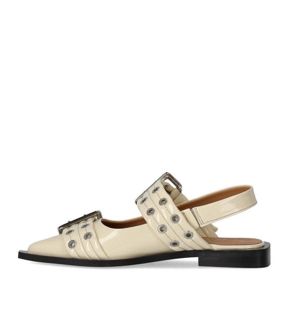 Ganni Egret Slingback Ballet Flat Shoe With Buckles