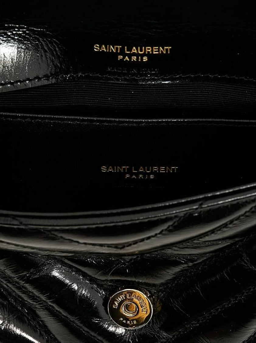 Saint Laurent Lambskin Tote Bag With Quilted Chevron Pattern