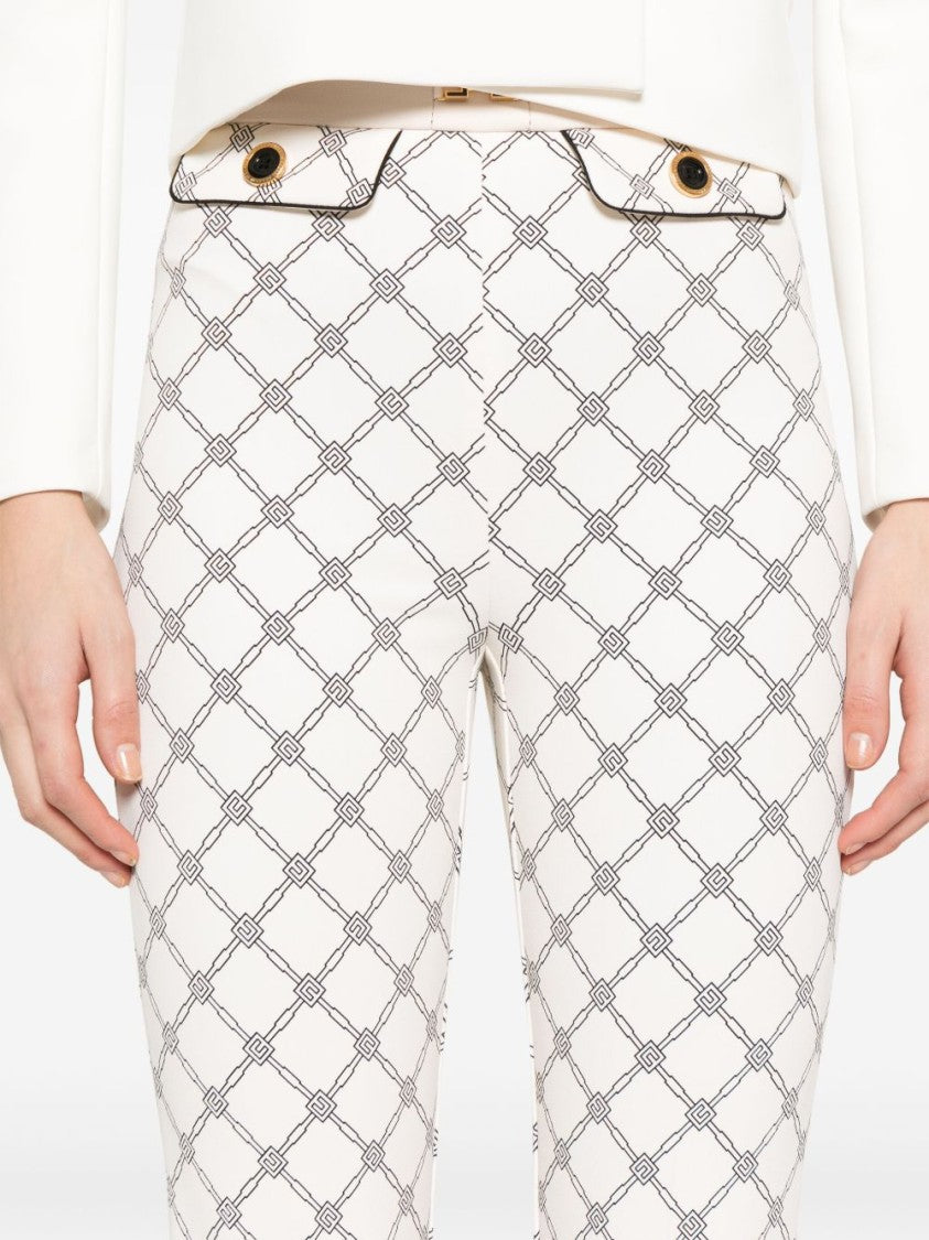 Elisabetta Franchi Light Beige Trousers With Geometric Pattern