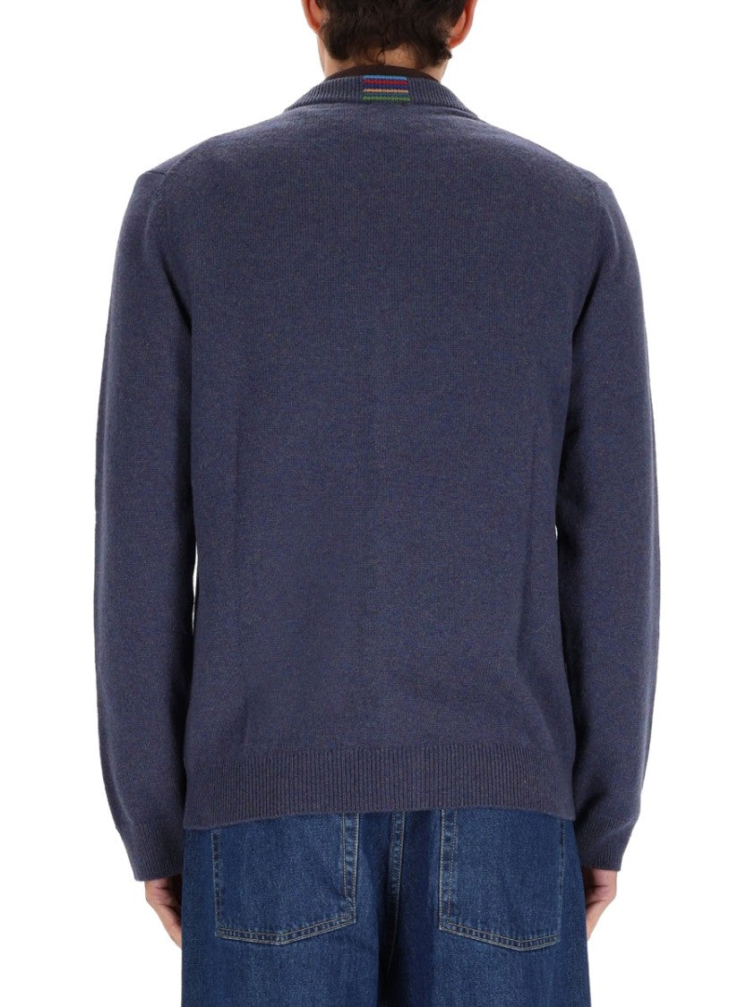 Ps Paul Smith Classic Button-Up Cardigan Sweater In Muted Blue