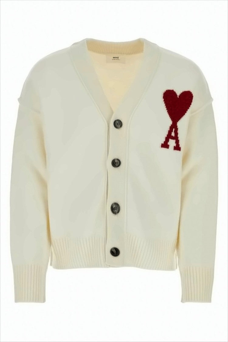 Ami Cropped Wool Cardigan With Embroidered Heart Detail