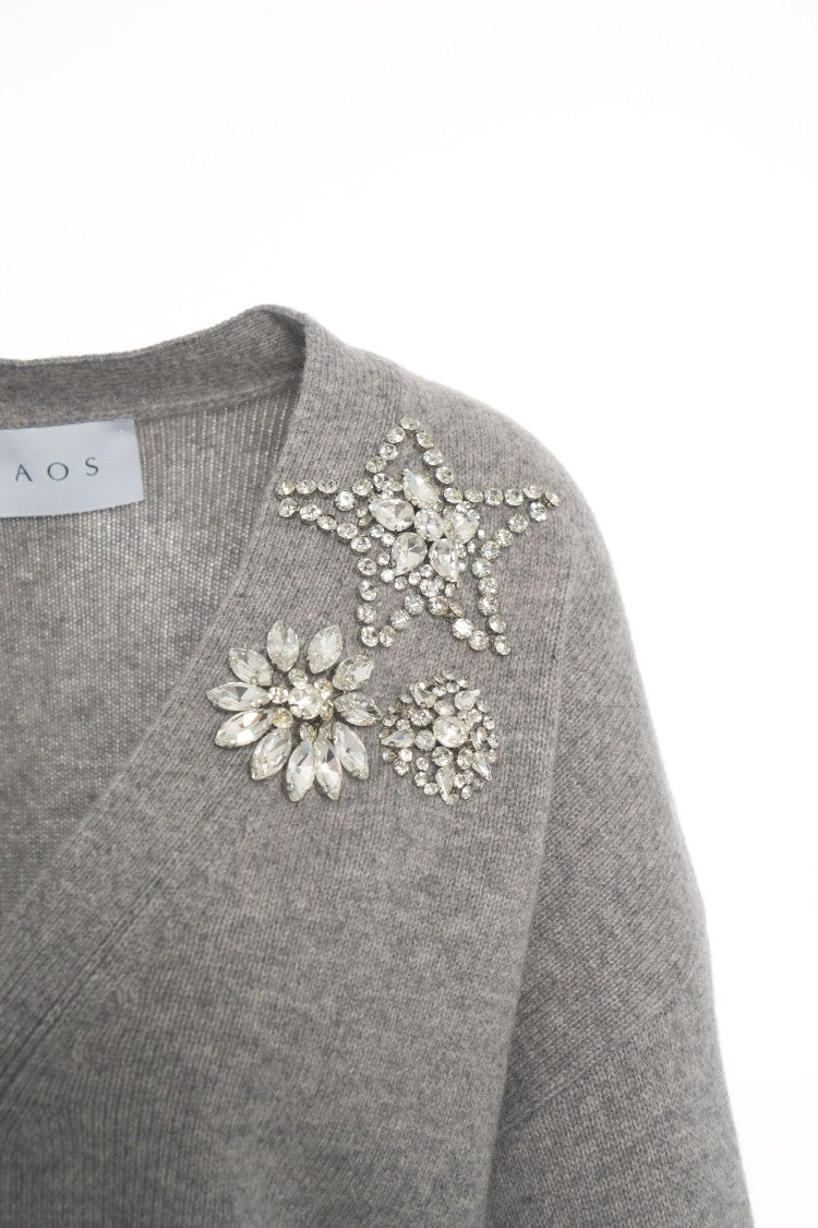 Kaos Wool Cardigan With Sparkling Chest Applications